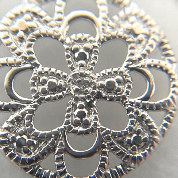 Sterling Silver 925 JCM Floral Filigree Diamond Heart Key Pendant Necklace 18" - Picture 5 of 16